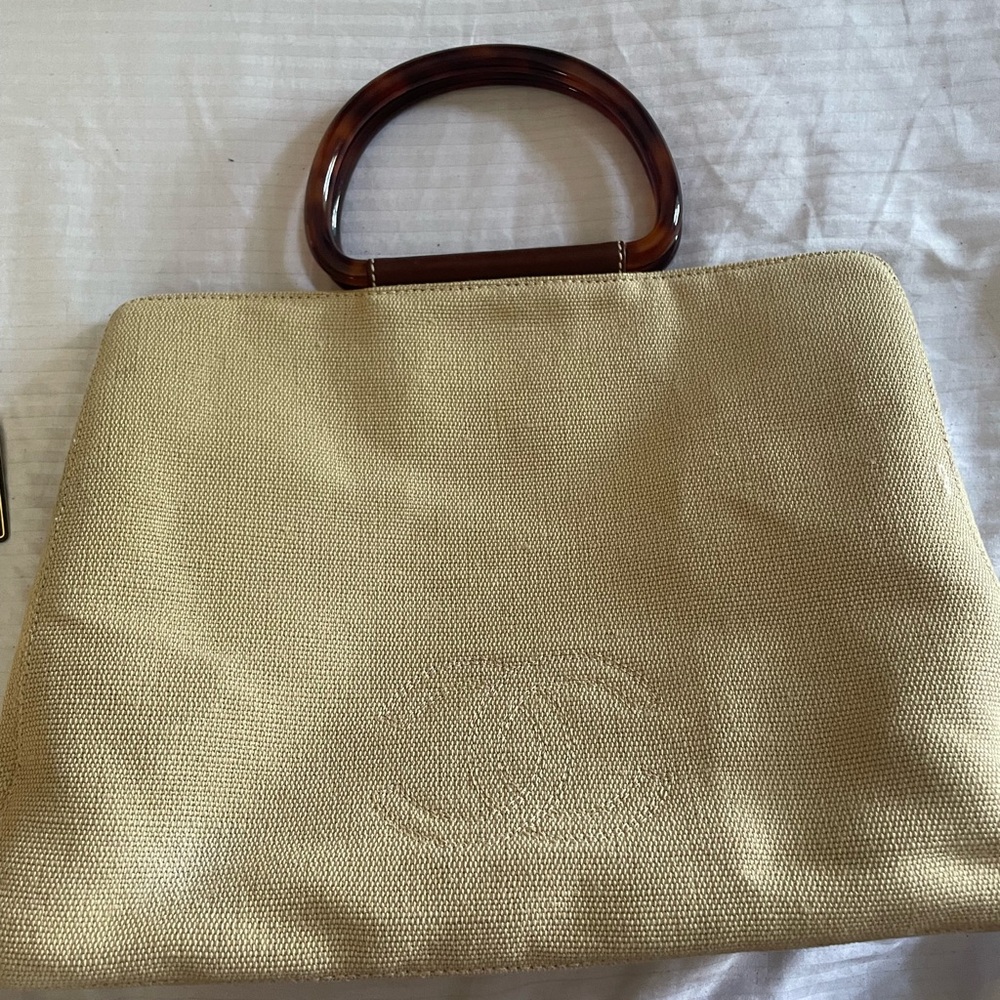 CHANEL Beige Tote with Dark Brown Handles